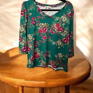 The Pioneer Woman Floral Long Sleeve Top - Green and Pink